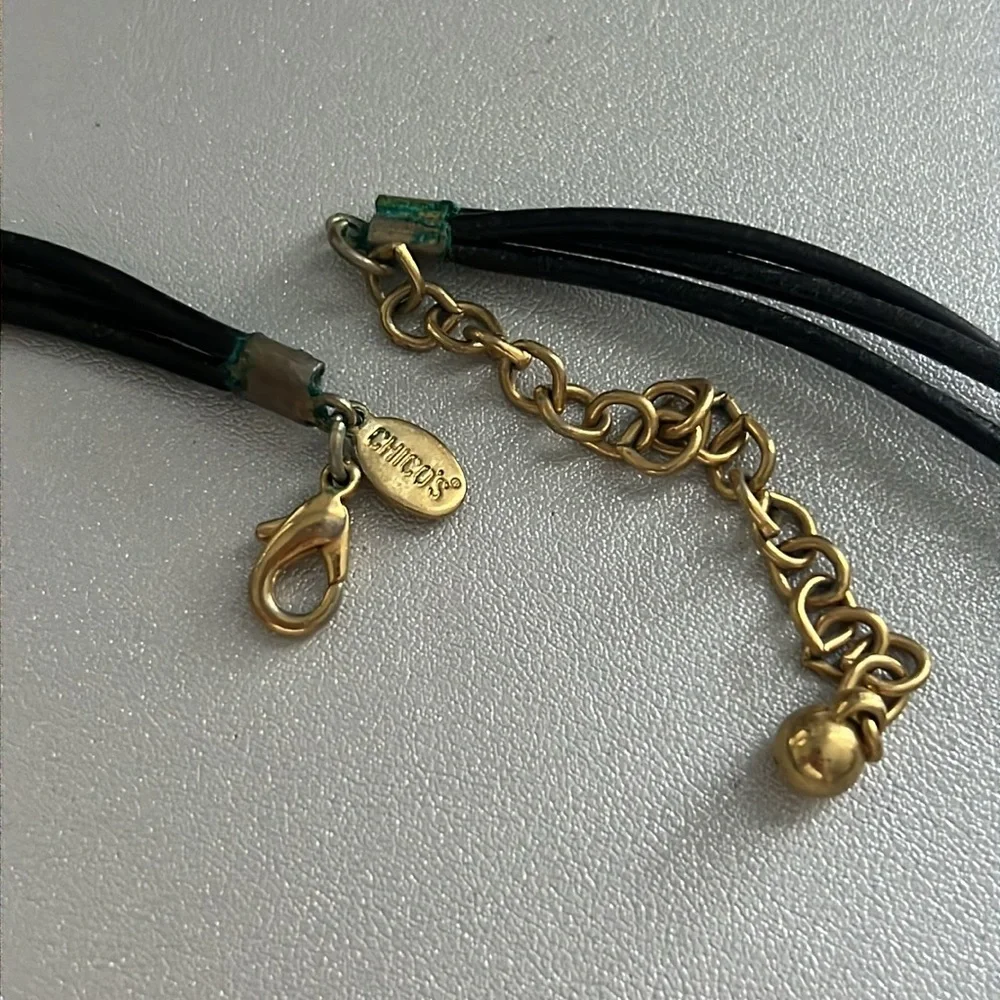 Chico’s Chunky Gold Black Enamel Pendant Rope Necklace Statement 3-Strand